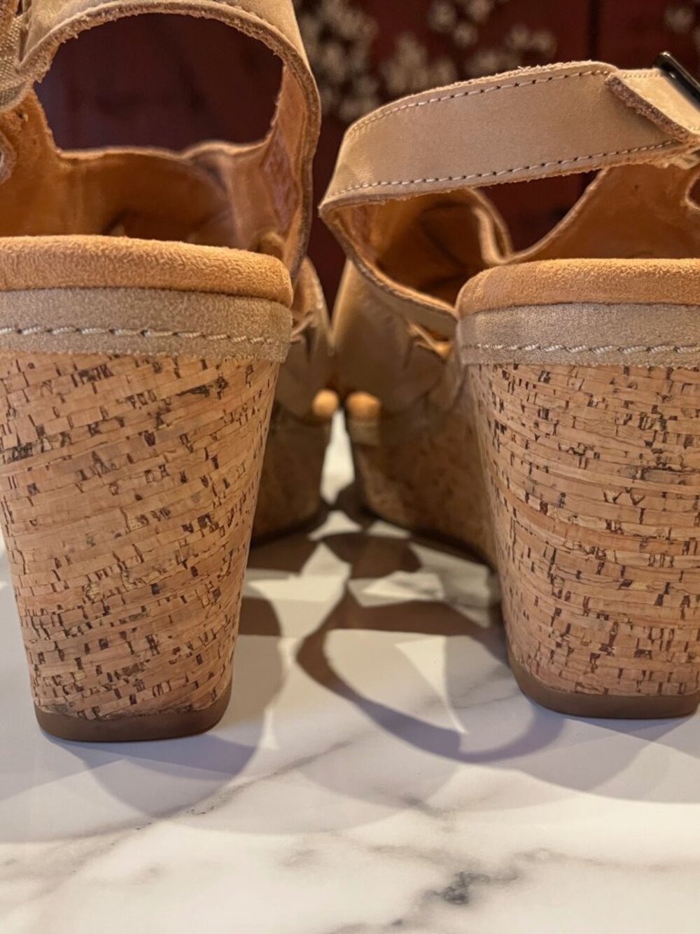 Clarks Elleri Rae Nougat Suede Cork Wedge Sandals Size 6 - Picture 8 of 11